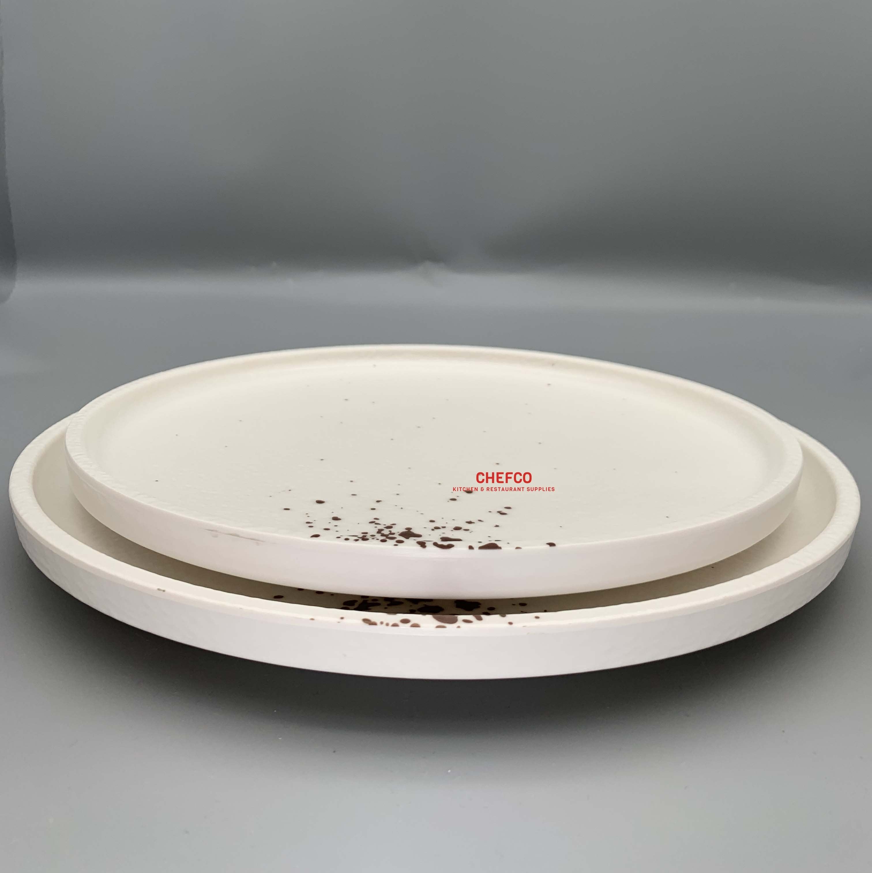 CHEFCO, 25-012,White Melamine Spotted Design Plate(Dia31cm/12.2"x H 2.7cm/1.1“） - Chefcoca