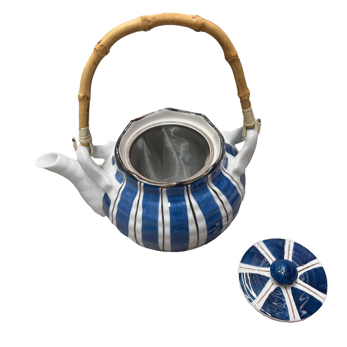 CHEFCO,CTP-2,Heritage Ceramic Stripes Teapot 900CC(7.7"x5.1"x7.9"H) - Chefcoca
