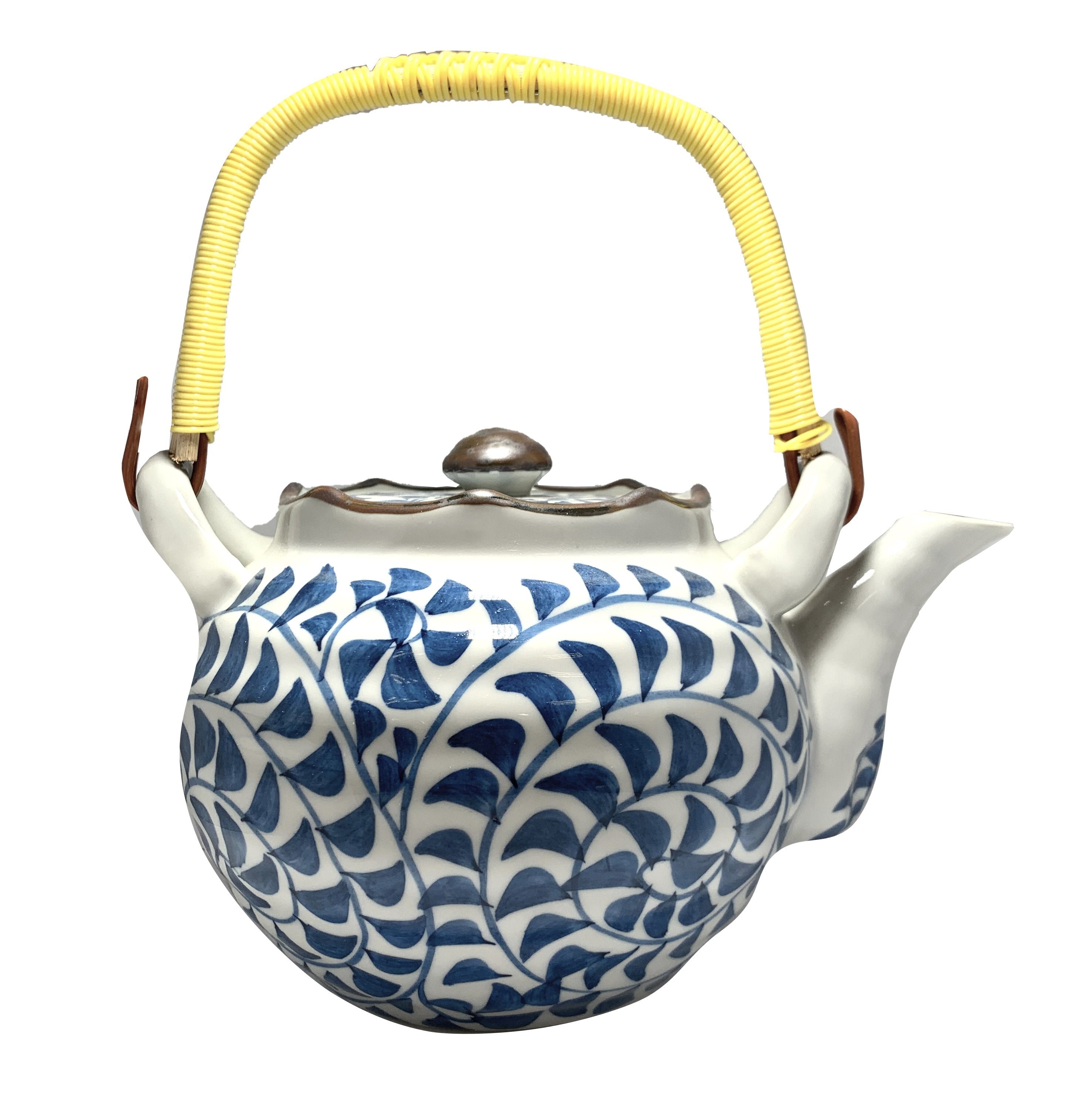 CHEFCO,CTP-4,Heritage Ceramic Vines Teapot with Blue Grass Pattern,900cc,(7.7"x 5.1"x8.1") - Chefcoca