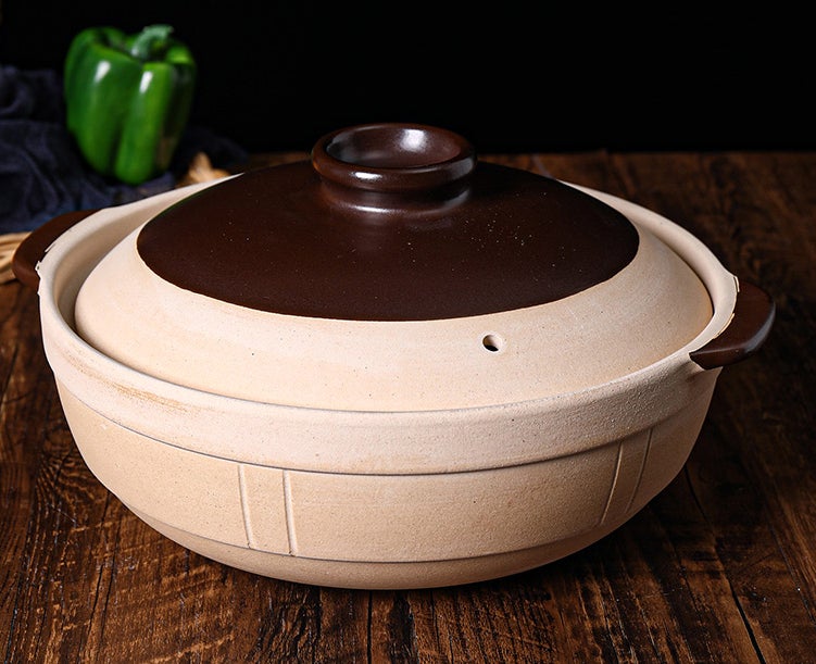 CHEFCO,J1132, Ceramic Brown Clay Braising and Casserole Shoal Pot with Lid (32cm/12.6"Dia ) - Chefcoca