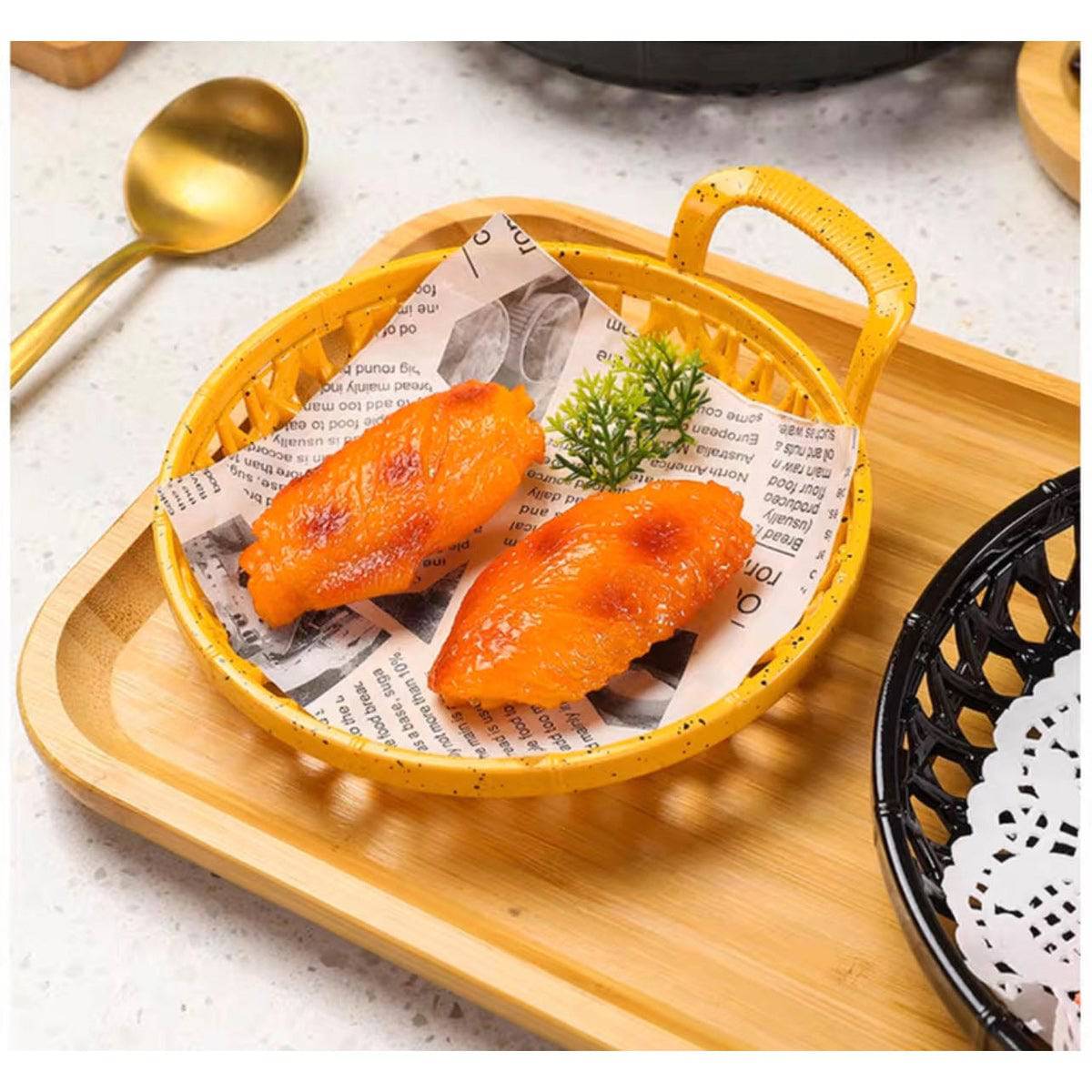 CHEFCO,JS-1008Y,  7" Dia Round Woven Basket with Single Handle, Yellow - Chefcoca