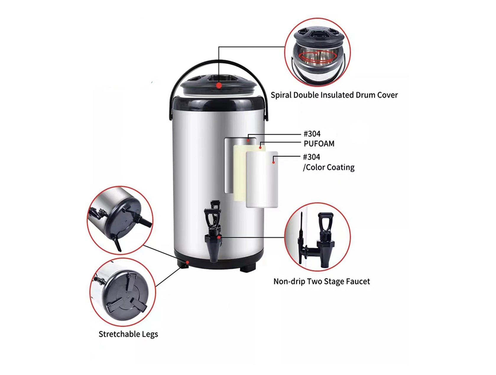 CHEFCO,LH-12L,Stainless Steel Insulated Beverage Dispenser - Chefcoca