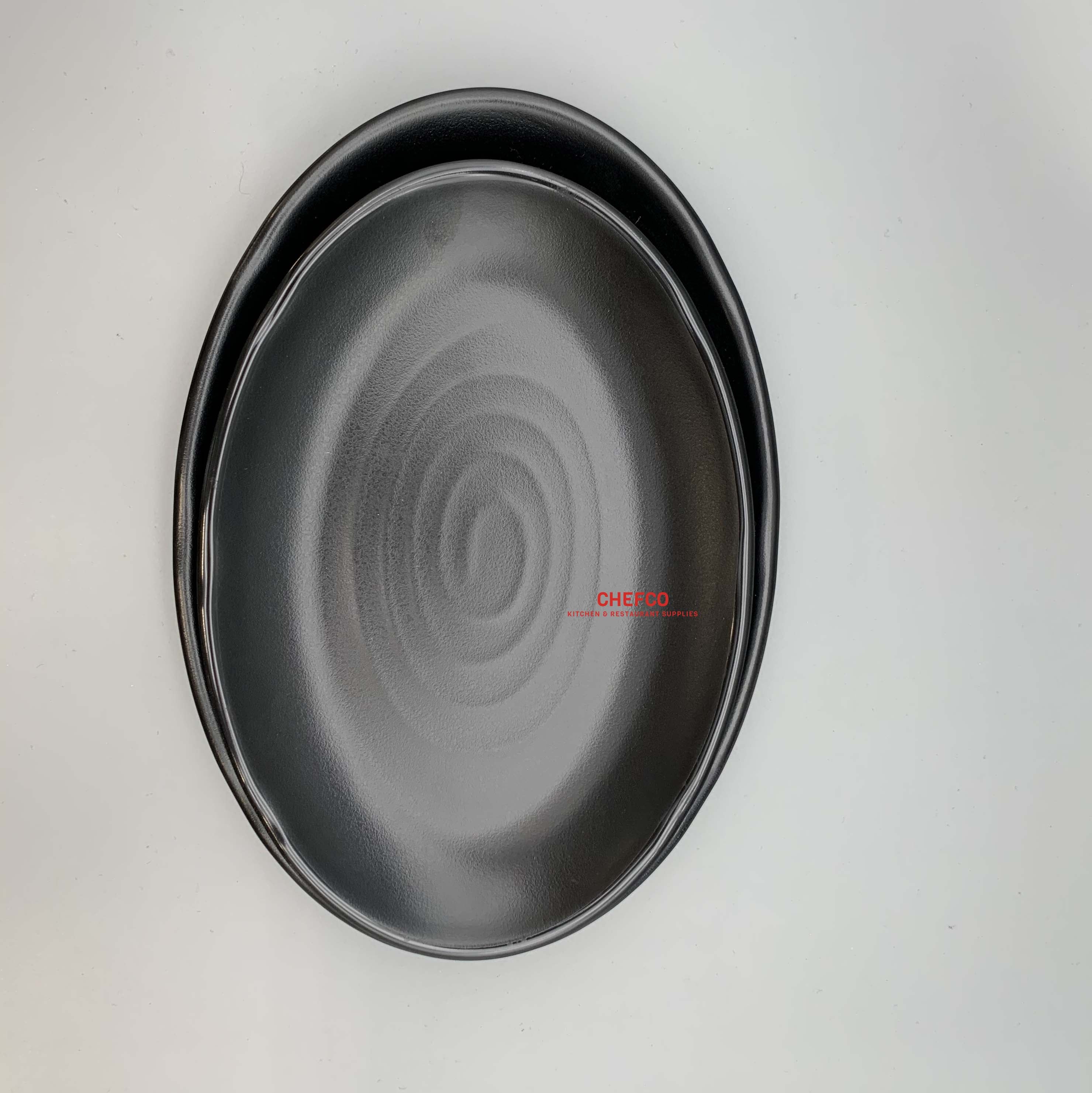 CHEFCO, MF2309,  Spiral Pattern Oval Matte Black Plate (L 22.8cm/9“ x W 16cm/6.3" x H 2.2cm/0.9") - Chefcoca