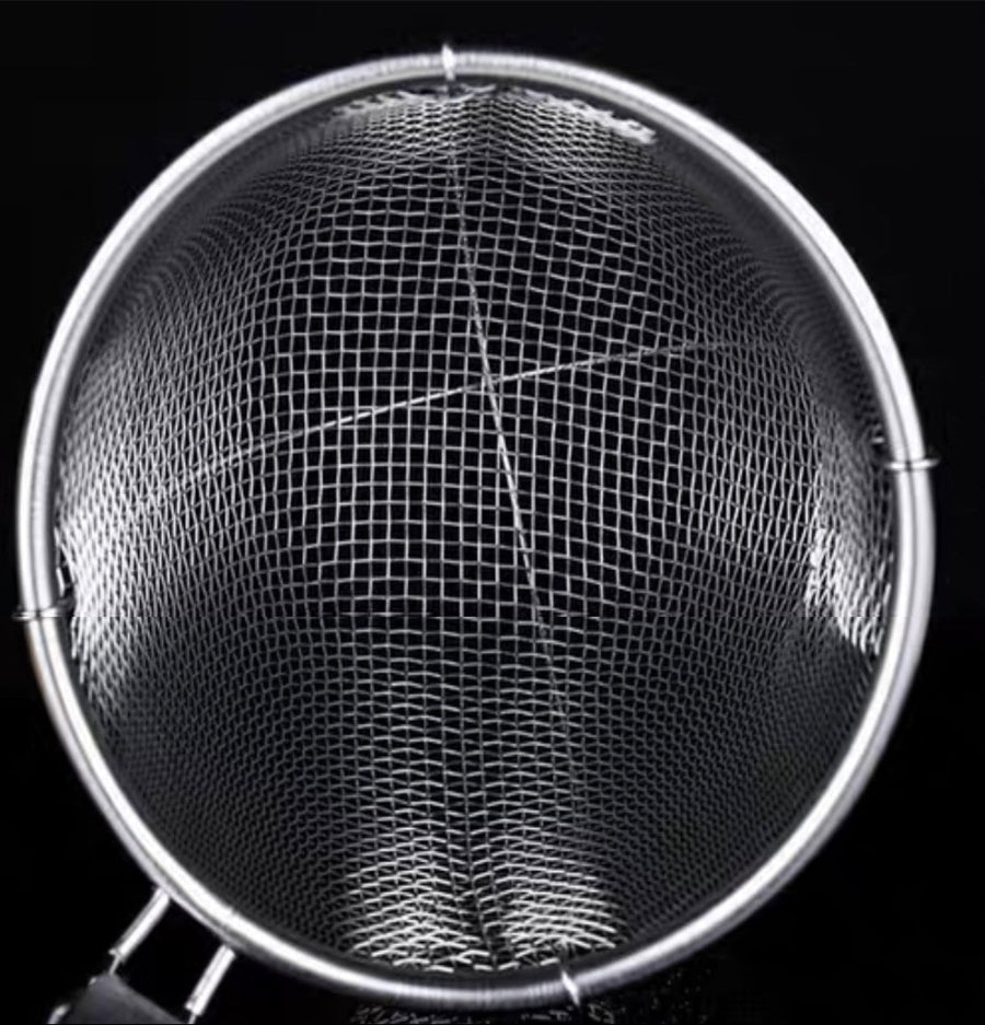 Extra Heavy Duty Stainless Steel Pasta Strainer, Red Wooden Handle (5.5"Dia x 7"H) - Chefcoca