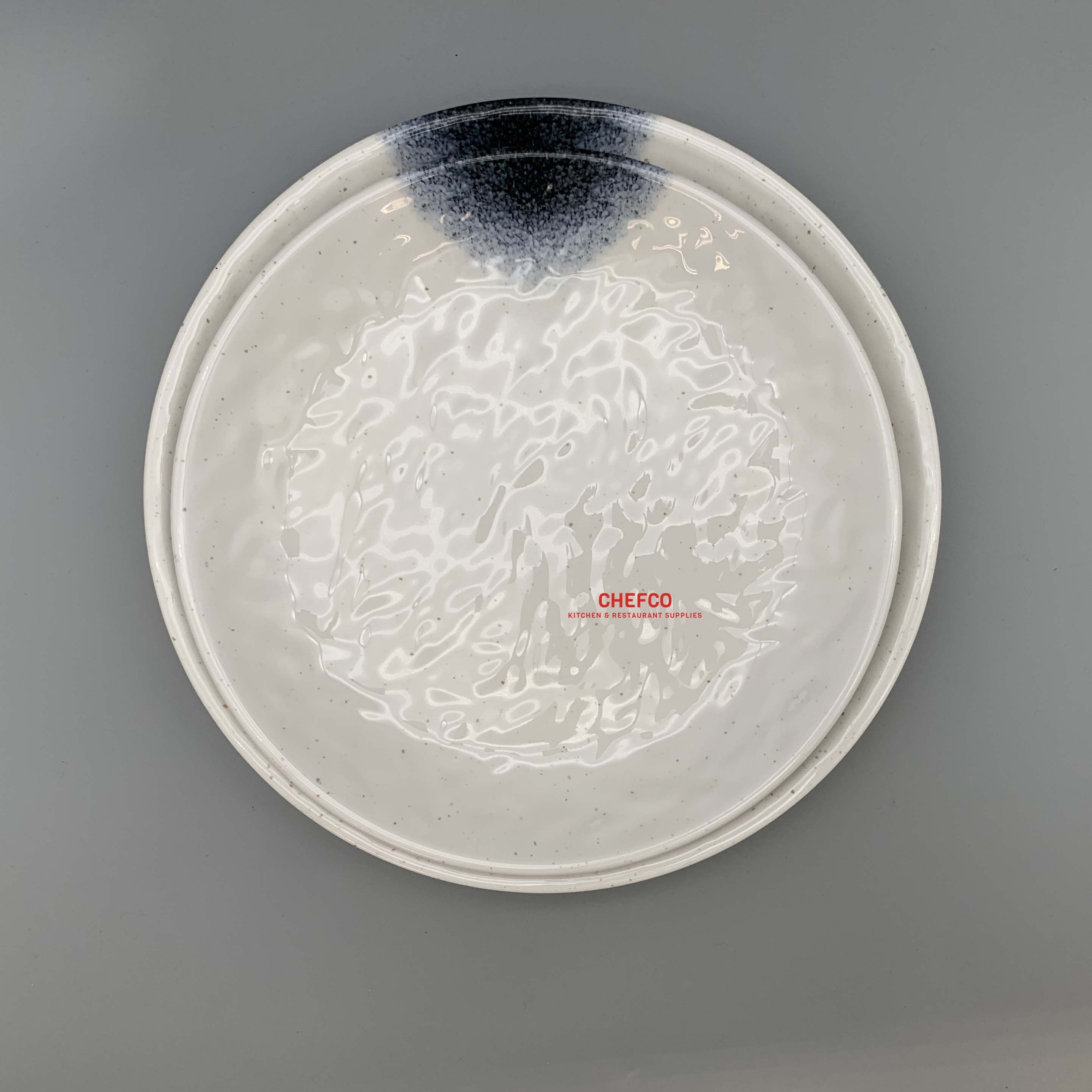 CHEFCO,PY10006K, 10" Dark Blue Ombre Hammered Pattern Rimmed Round Melamine Plate - Chefcoca