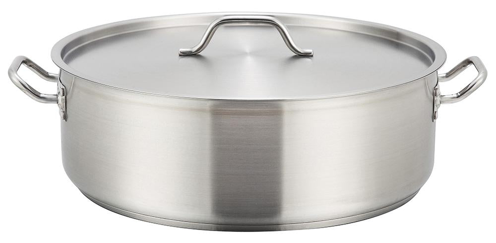 SSLB-10, 10QT Stainless Steel Brazier with Double Handles and Lid - Chefcoca