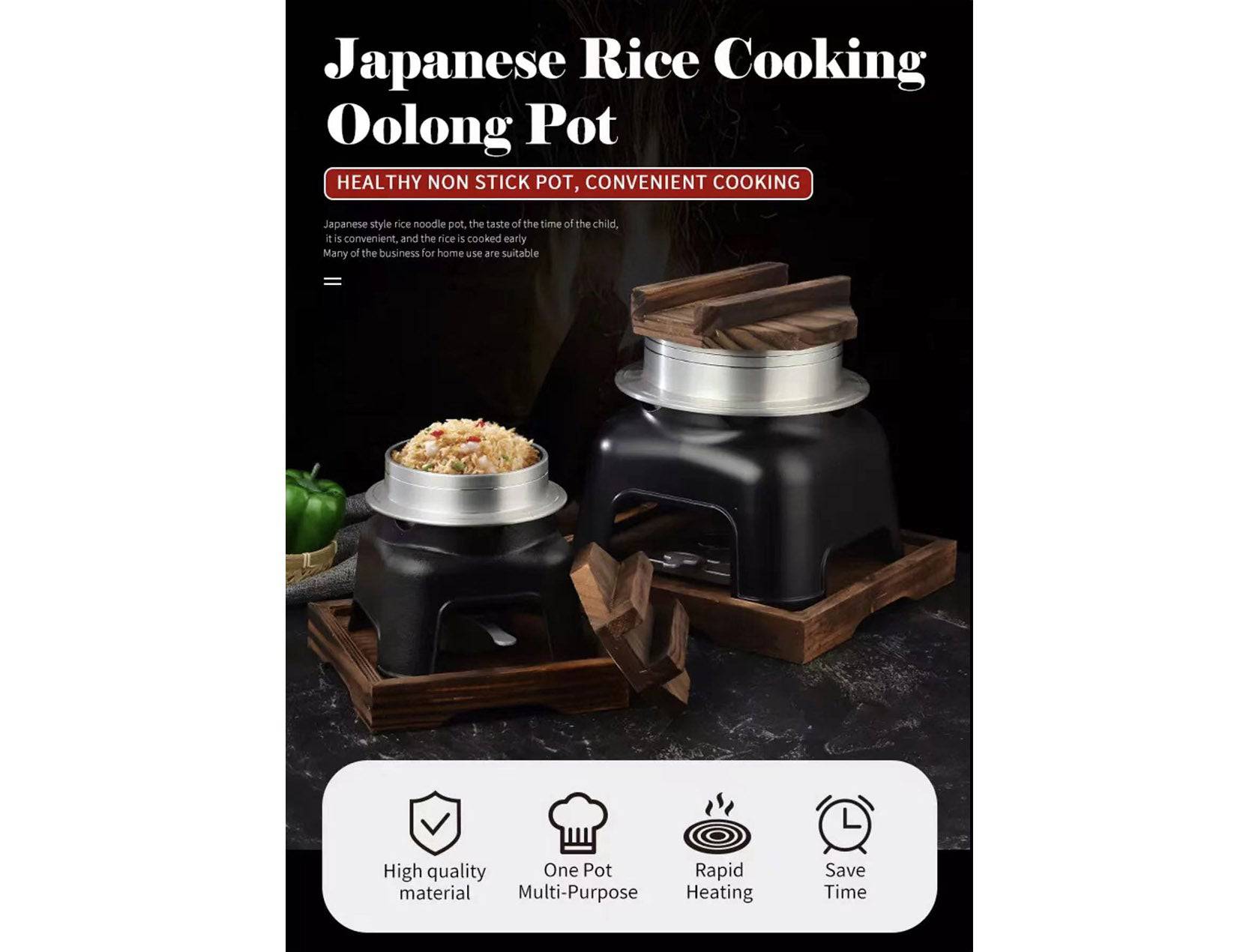 CHEFCO,WLG-16.6, Traditional Japanese Rice Cooking Oolong Pot-5PCS/SET(16.5cm/6.5" Pot Dia) - Chefcoca