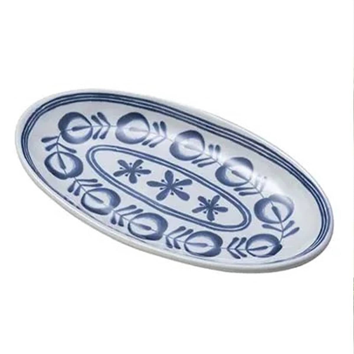 CHEFCO, Y-3514BV,Melamine Oval Plate with Blue Vine Pattern (L 36.3cm/14.3"x W20.2cm/8"x H 3cm/1.2") - Chefcoca
