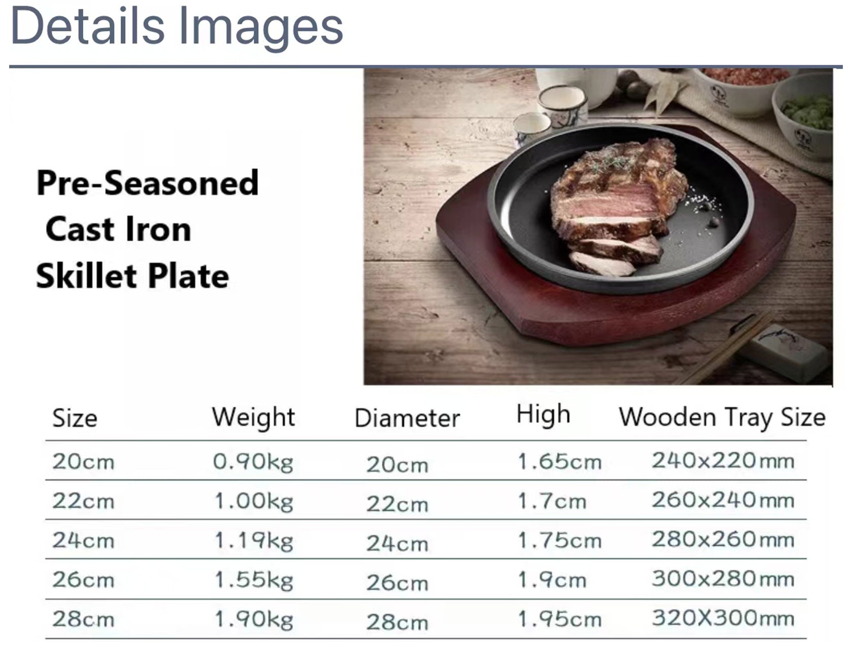 Teppanyaki Grill Pan BBQ Grilling Pan with Wooden Base(20cm-28cm)