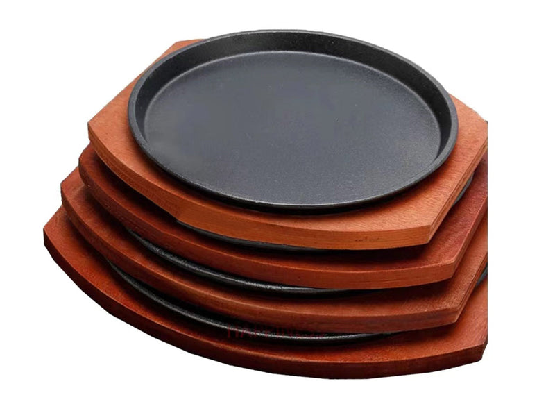 Teppanyaki Grill Pan BBQ Grilling Pan with Wooden Base