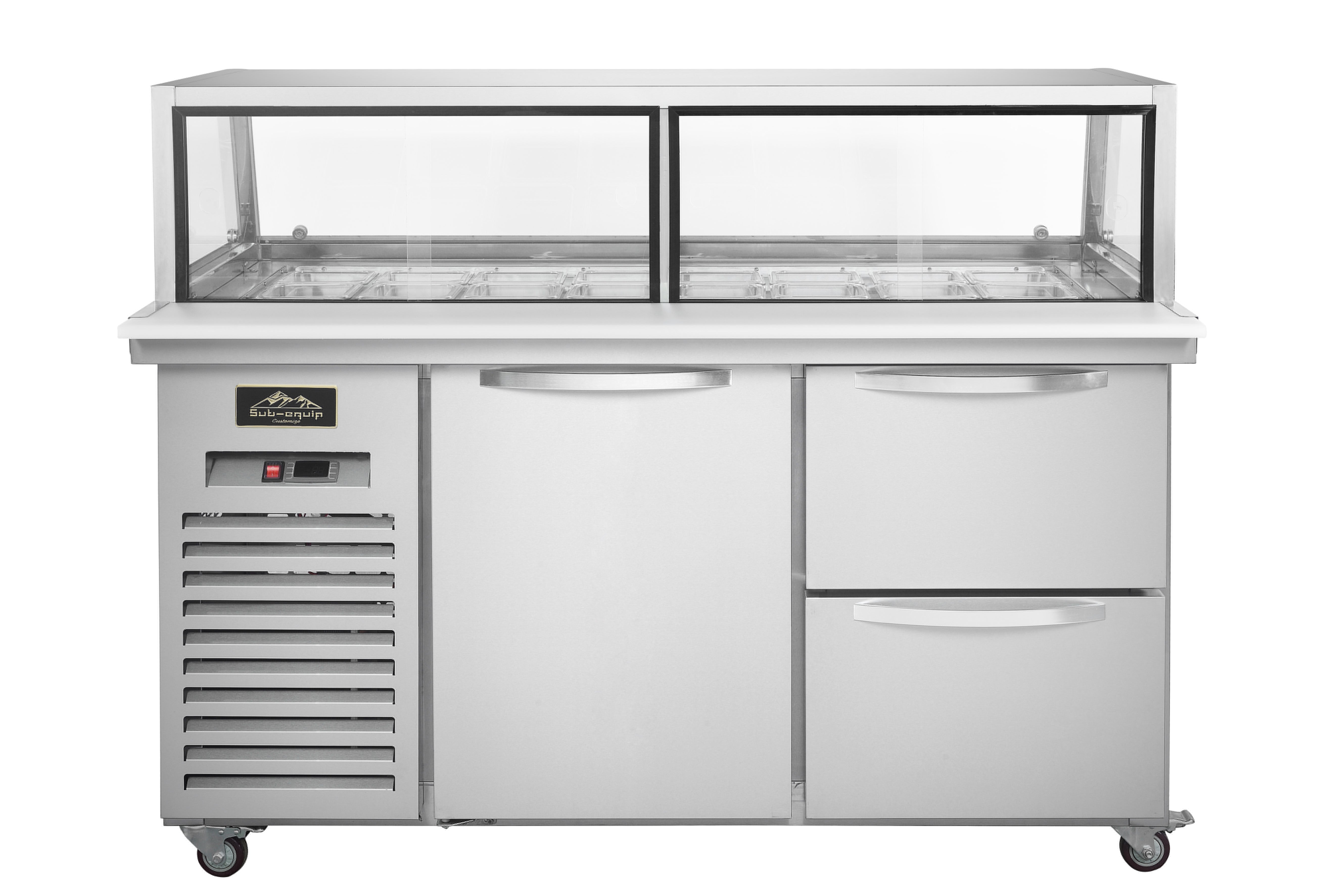 Sub-equip CUSC-72G-2D 72" 1 Door Sandwich Prep Table with Sneeze Guard and 2 Drawers - Chefcoca