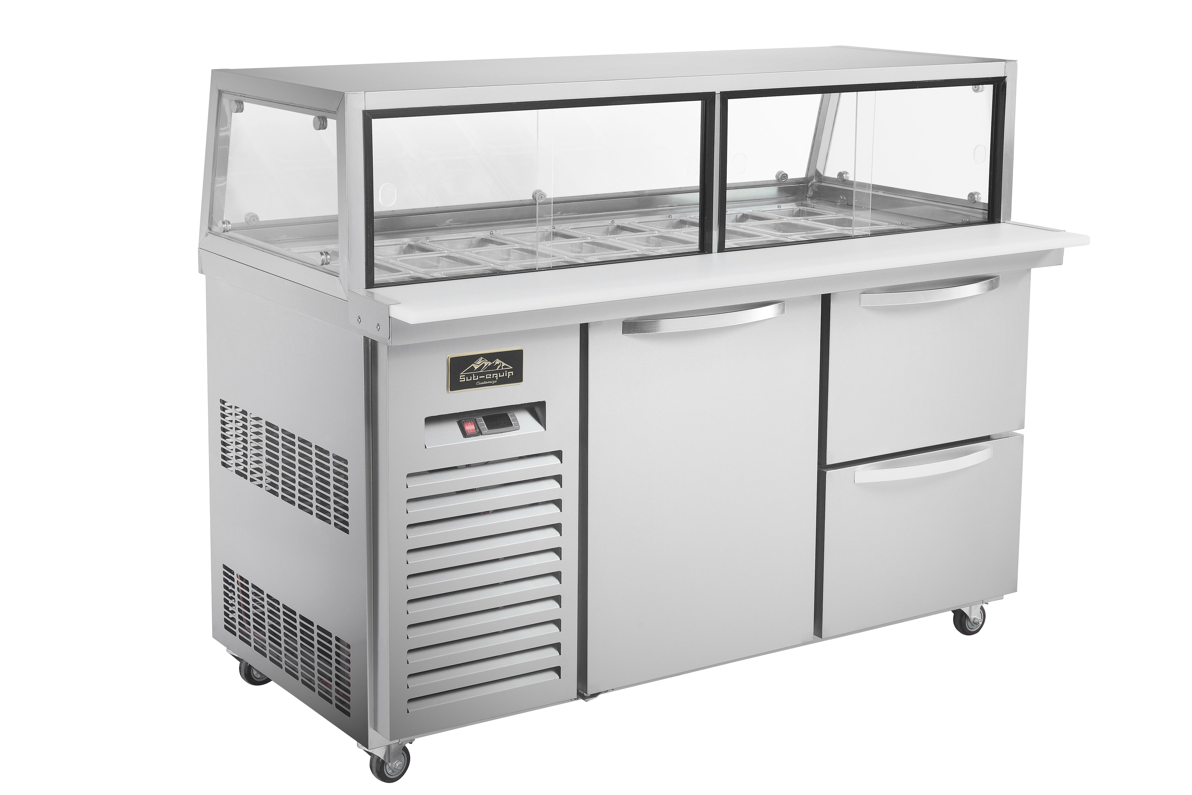 Sub-equip CUSC-72G-2D 72" 1 Door Sandwich Prep Table with Sneeze Guard and 2 Drawers - Chefcoca