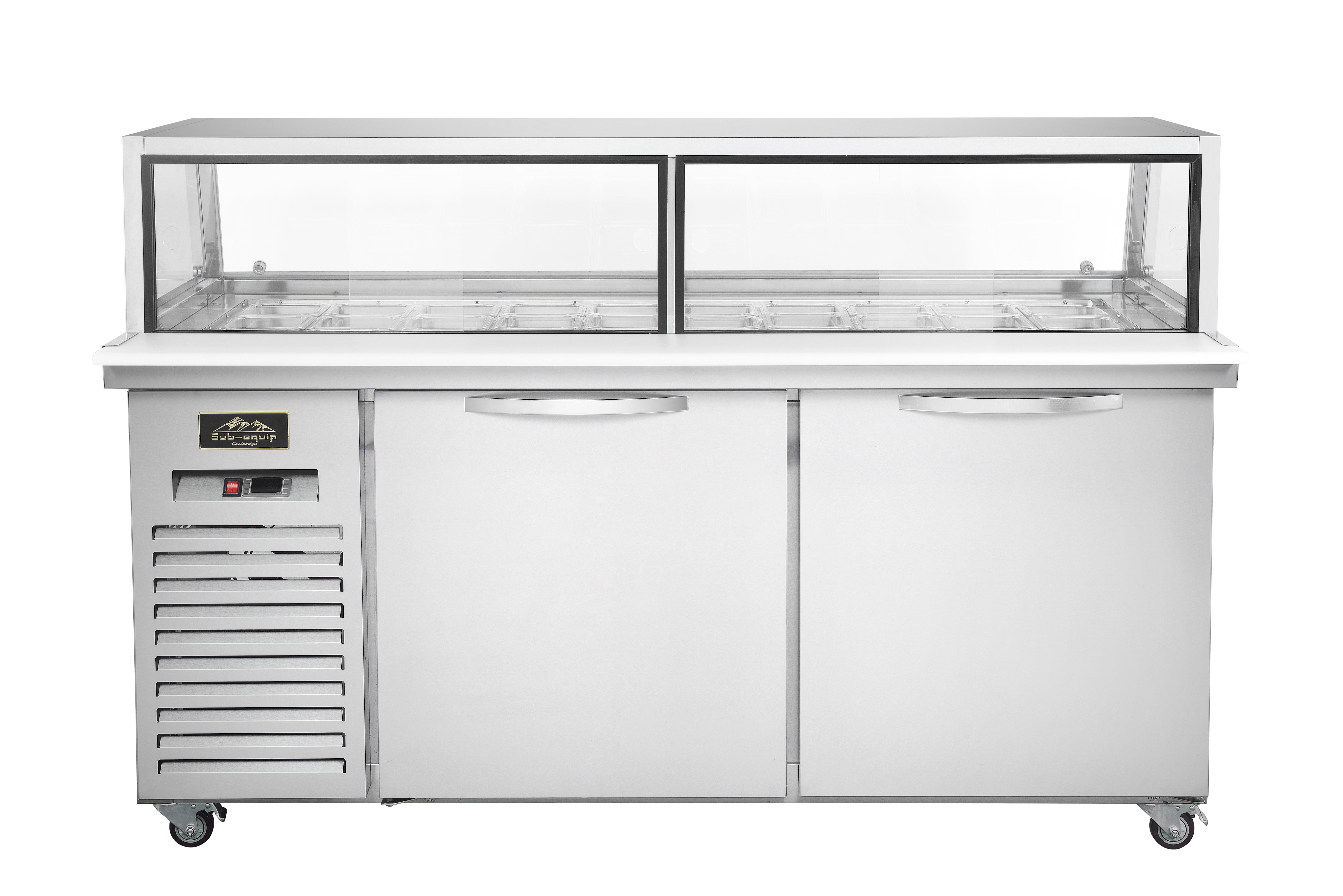 Sub-equip CUSC-72G 72" 2 Door Sandwich Prep Table with Sneeze Guard - Chefcoca