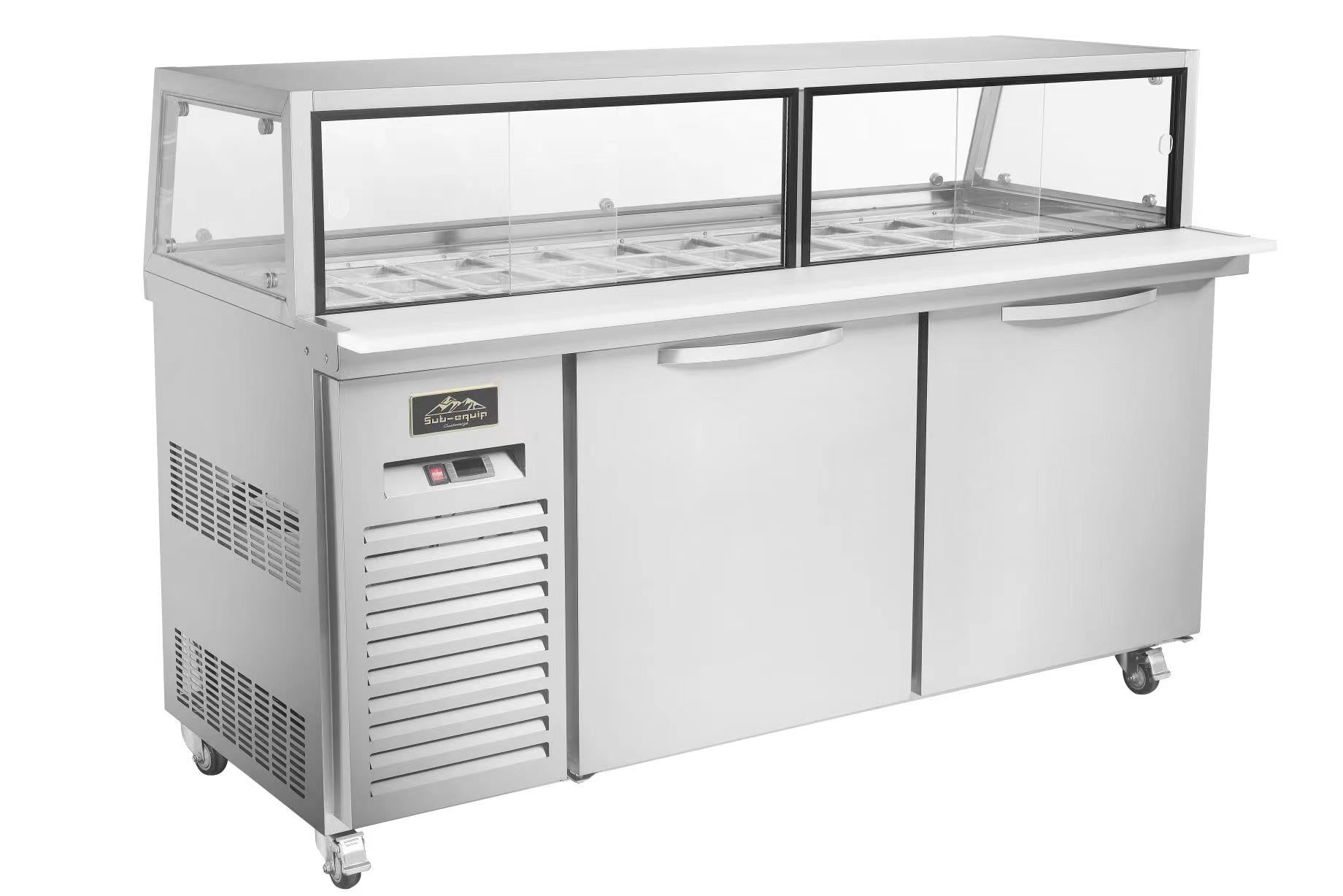 Sub-equip CUSC-72G 72" 2 Door Sandwich Prep Table with Sneeze Guard - Chefcoca