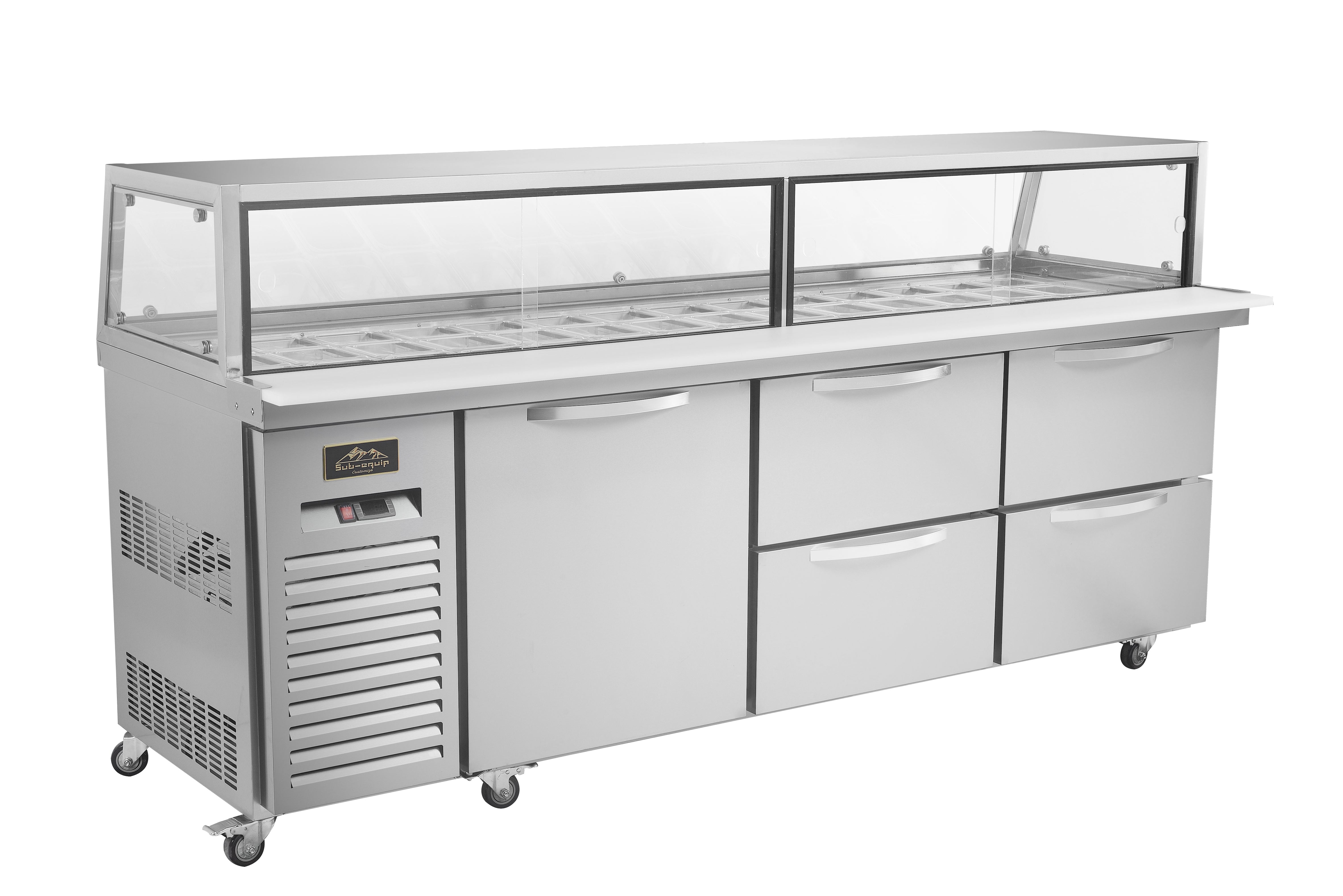 Sub-equip CUSC-94G-4D 94" 1 Door Sandwich Prep Table with Sneeze Guard and 4 Drawers - Chefcoca