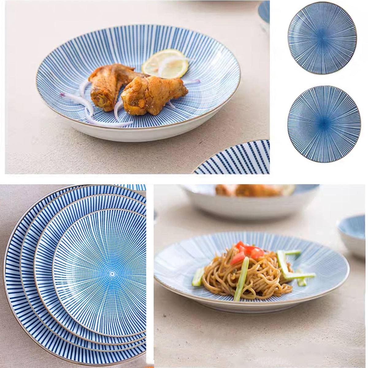 Chefco,PTC00024, 10.4" Round Plate with Blue Lines - Chefcoca