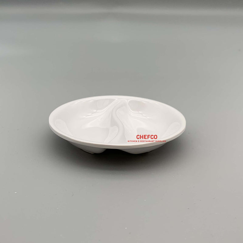 White Two Compartment Sauce Melamine Dish (3.75")