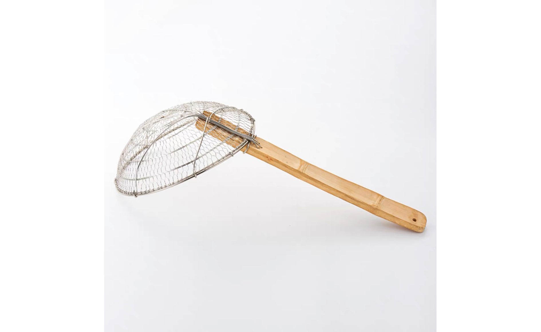 Round Double-lined Stainless Steel Mesh Skimmer with Bamboo Handle (8"-13")