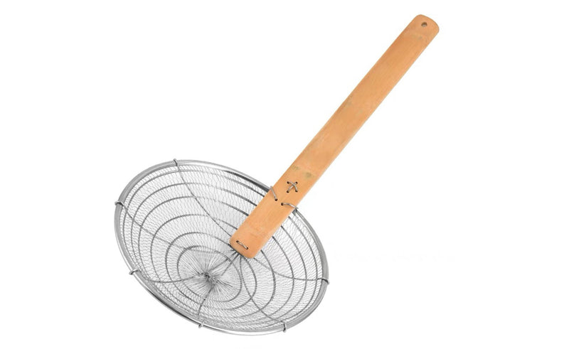 Round Double-lined Stainless Steel Mesh Skimmer with Bamboo Handle (8"-13")