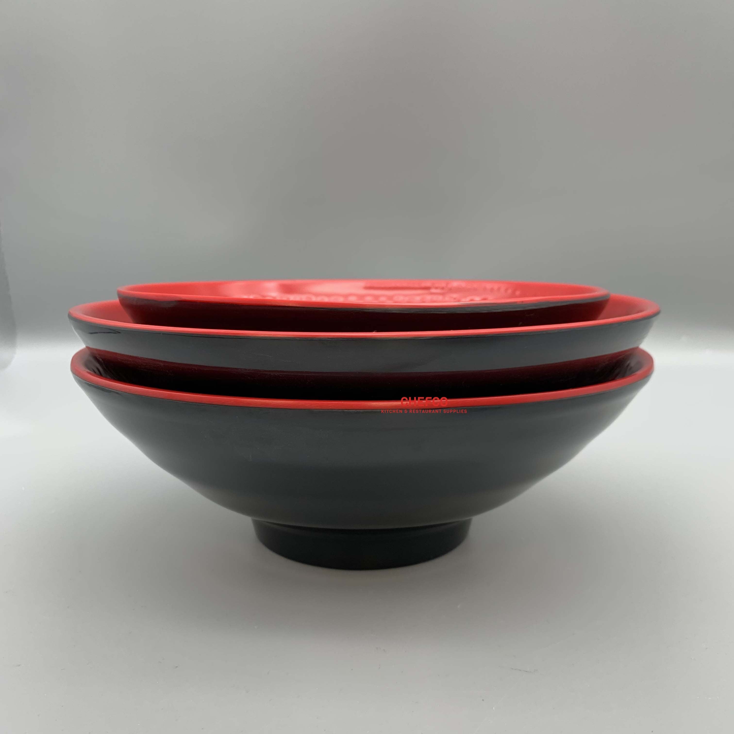 Black and Red Melamine Ramen Bowl with Engraved Pattern (DT3076-DT3078)