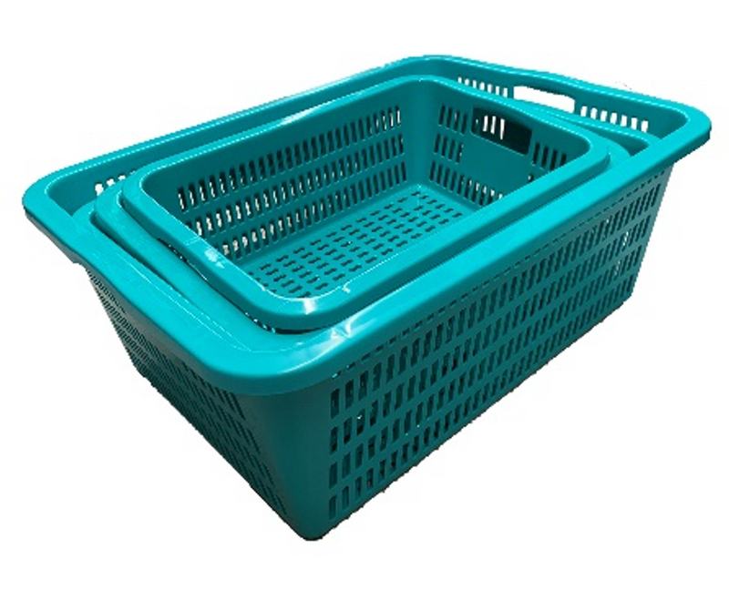 Green Rectangular Vegetable Wash Basket with Cut-out Handle