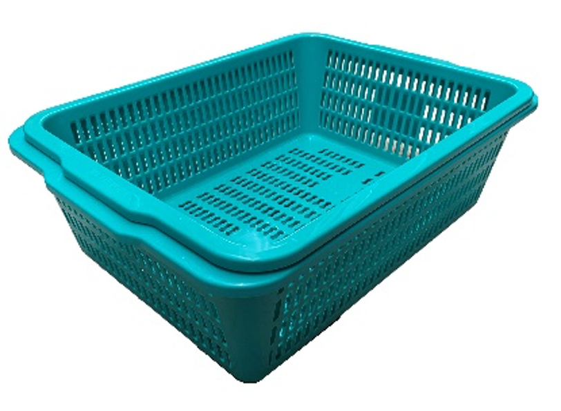 Green Rectangular Vegetable Wash Basket (Medium Grid)