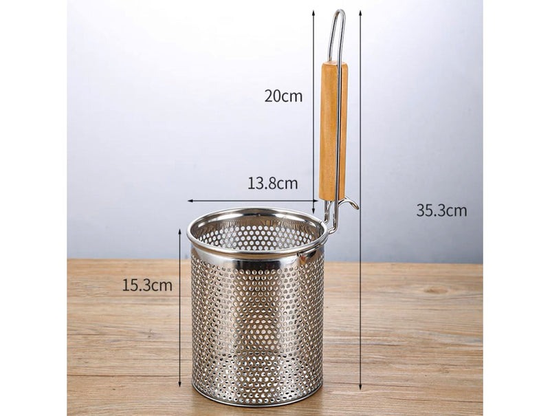 Stainless Steel Flat Bottom Noodle Strainer with Wooden Handle (5.5"H)