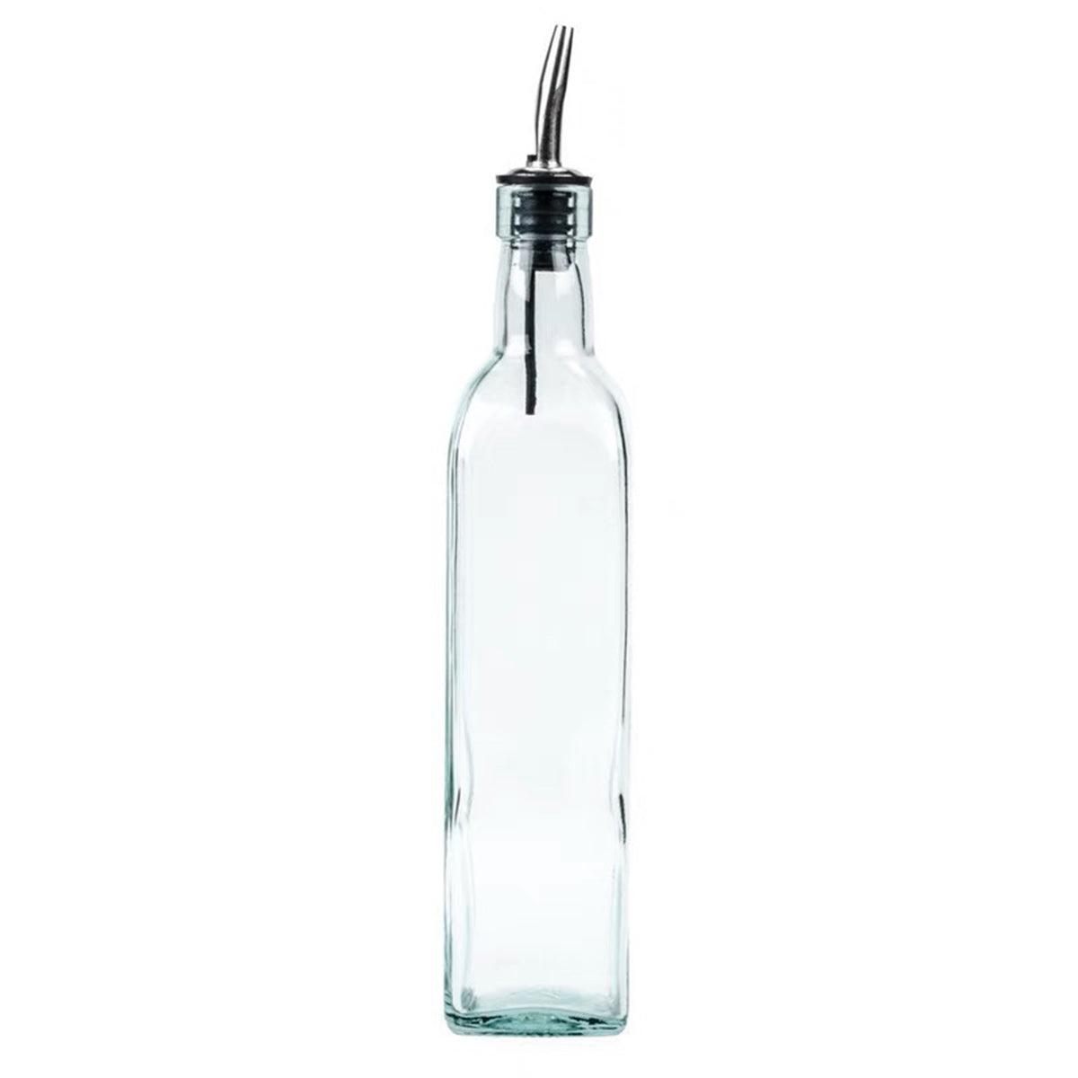 Square Tall Glass Bottle W/Stainless Steel Pourer Spout