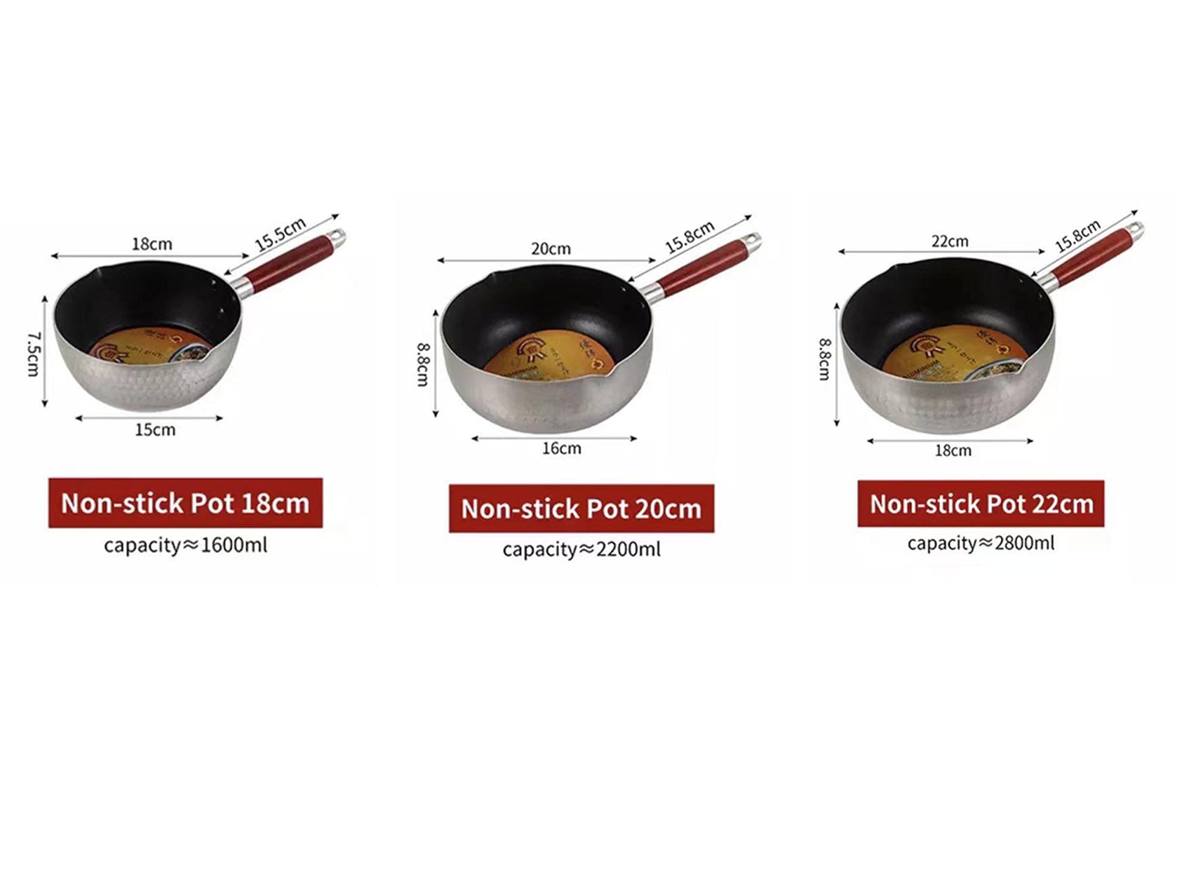 Aluminium Non-Stick Sauce Pan with Wooden Handle (18cm-22cm Diameter)