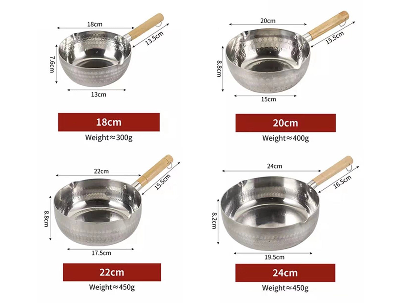 Aluinium Sauce Pan with Wooden Handle (18cm-24cm Diameter)