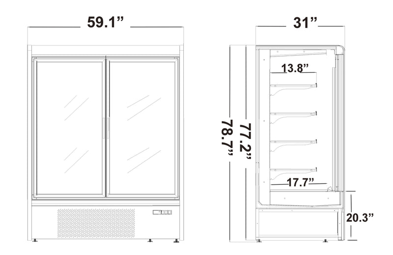 Two Doors Grab & Go Display Case, 59.1" wide