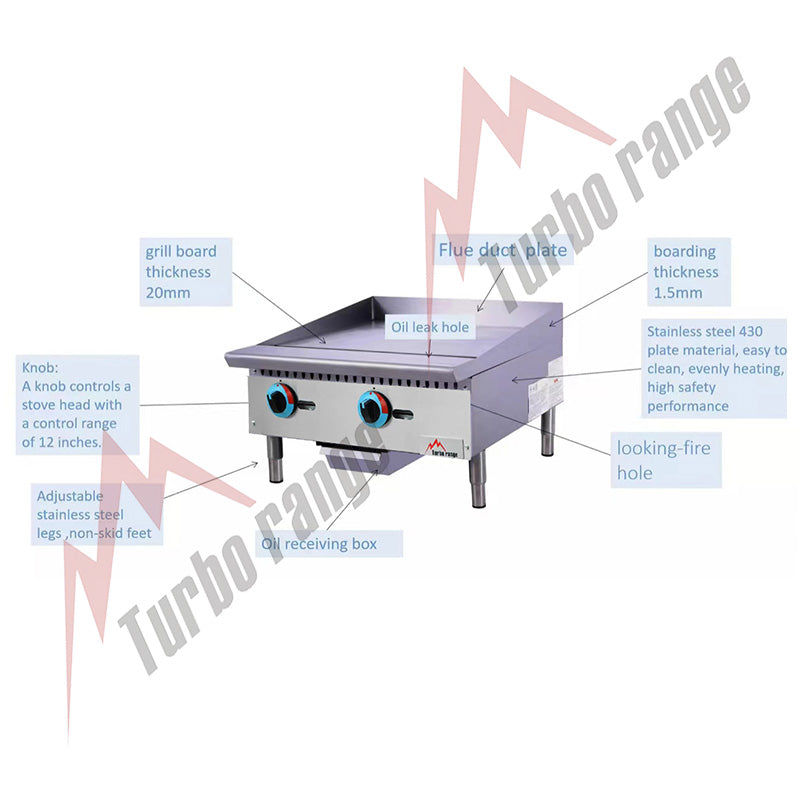 Turbo Range 3/4" Plate Natural Gas Manual Control 12" Griddle - Chefcoca