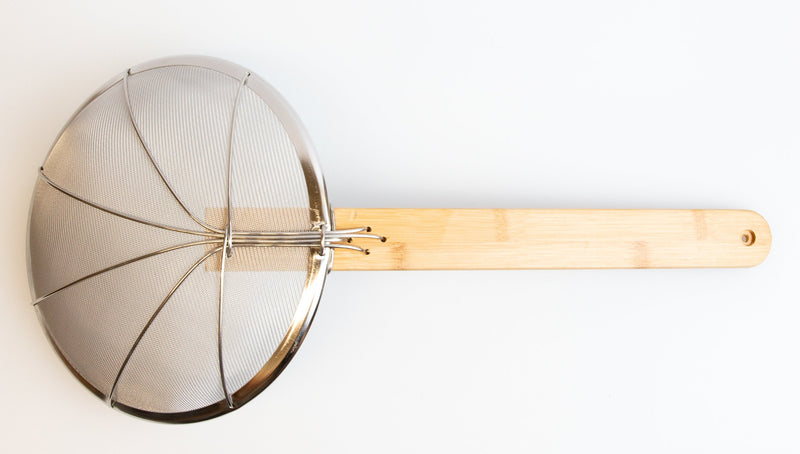 Round Fine Mesh Stainless Steel Skimmer with Bamboo Handle (10"-13")