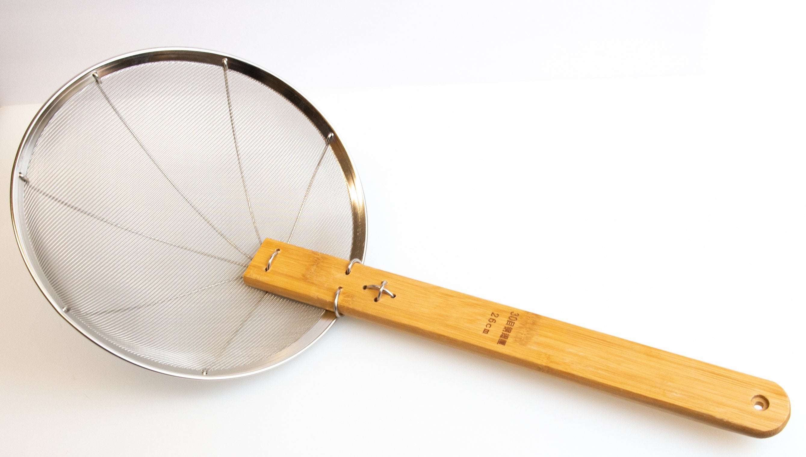 Round Fine Mesh Stainless Steel Skimmer with Bamboo Handle (10"-13") - Chefcoca