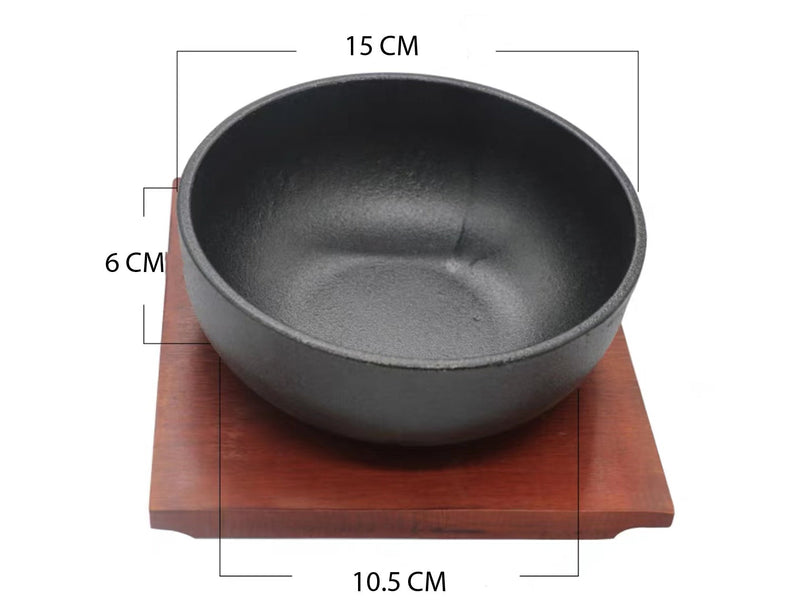 Round Cast Iron Bowl with Wooden Base