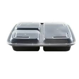 Plastic Rectangular Food Container with 3 Compartments (Set of 150)