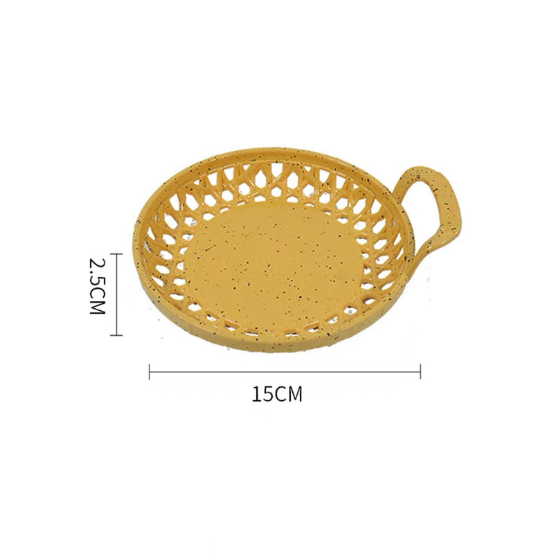 Round Woven Basket with Single Handle, Yellow