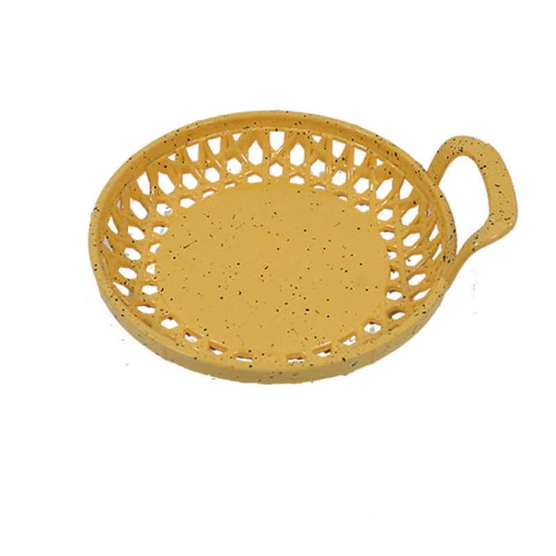 Round Woven Basket with Single Handle, Yellow