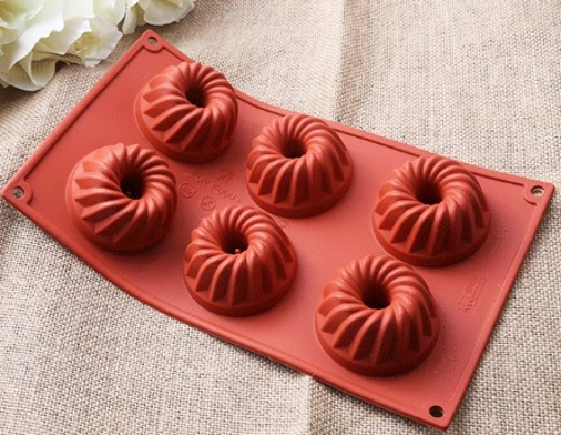 Red Silicone 6 Compartment Fluted Cake Baking Molds - Chefcoca