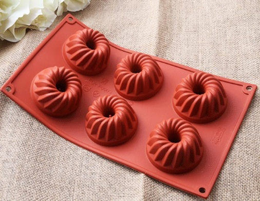 Red Silicone 6 Compartment Fluted Cake Baking Molds