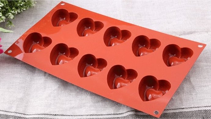 Red Silicone 10 Compartment Heart Shaped Molds - Chefcoca