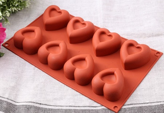 Red Silicone 10 Compartment Heart Shaped Molds - Chefcoca