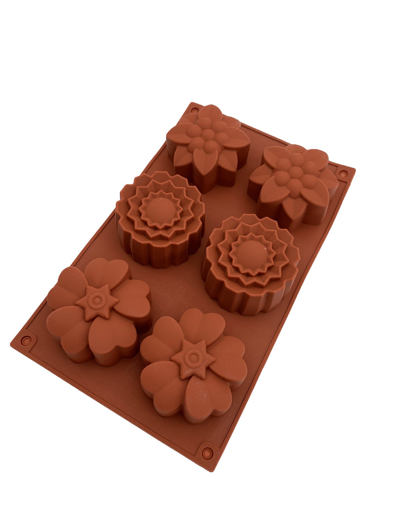 Red Silicone 6 Compartment Mixed Flowers Cake Baking Molds