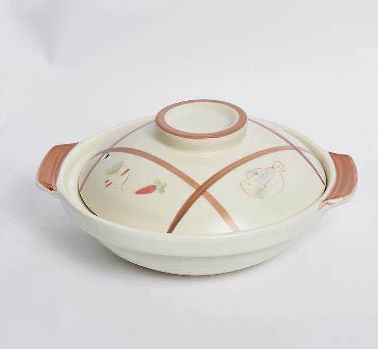White Ceramic Clay Braising and Casserole Shoal Pot with Lid - Chefcoca