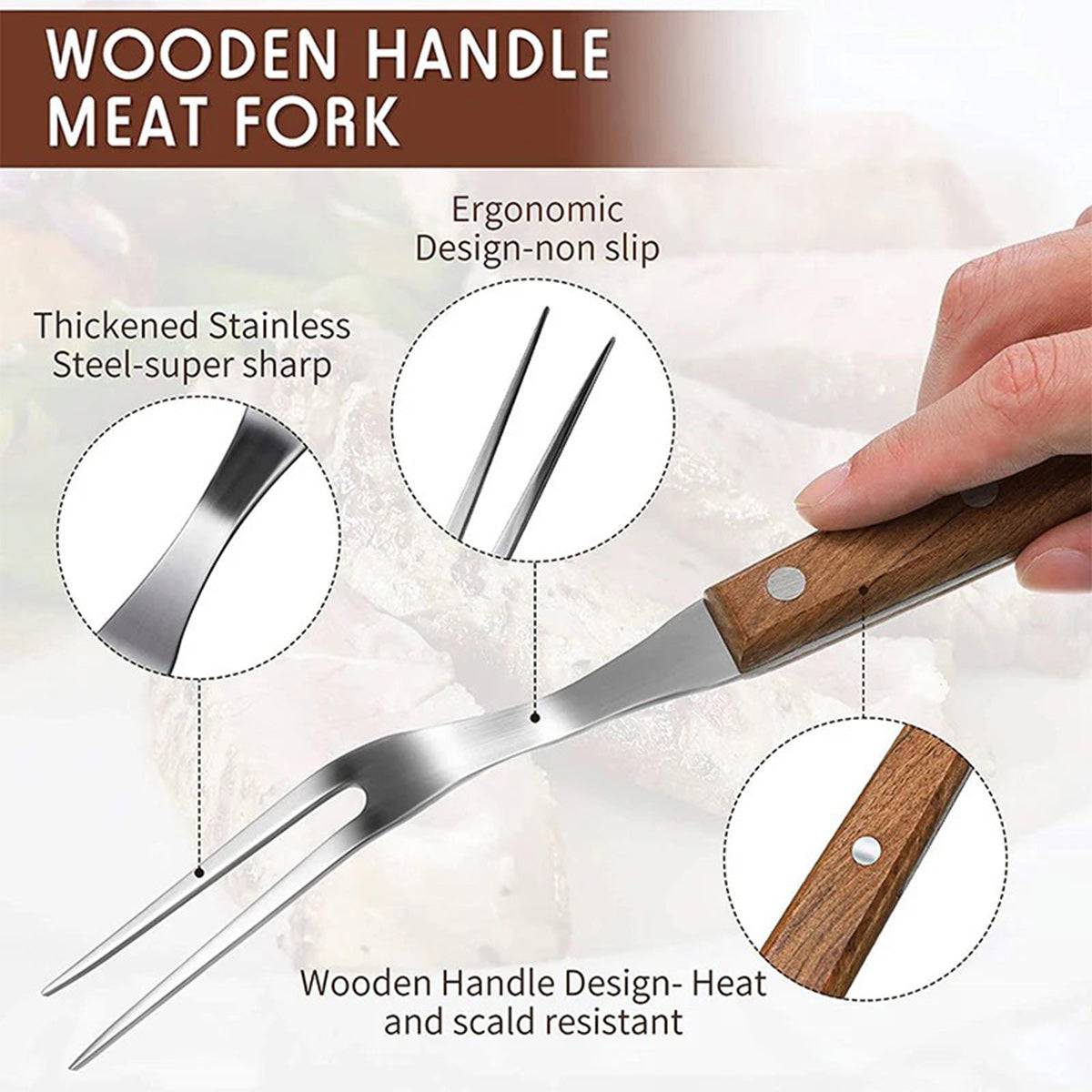 High Quality Wood Handle Barbecue Tools, s/s - Chefcoca