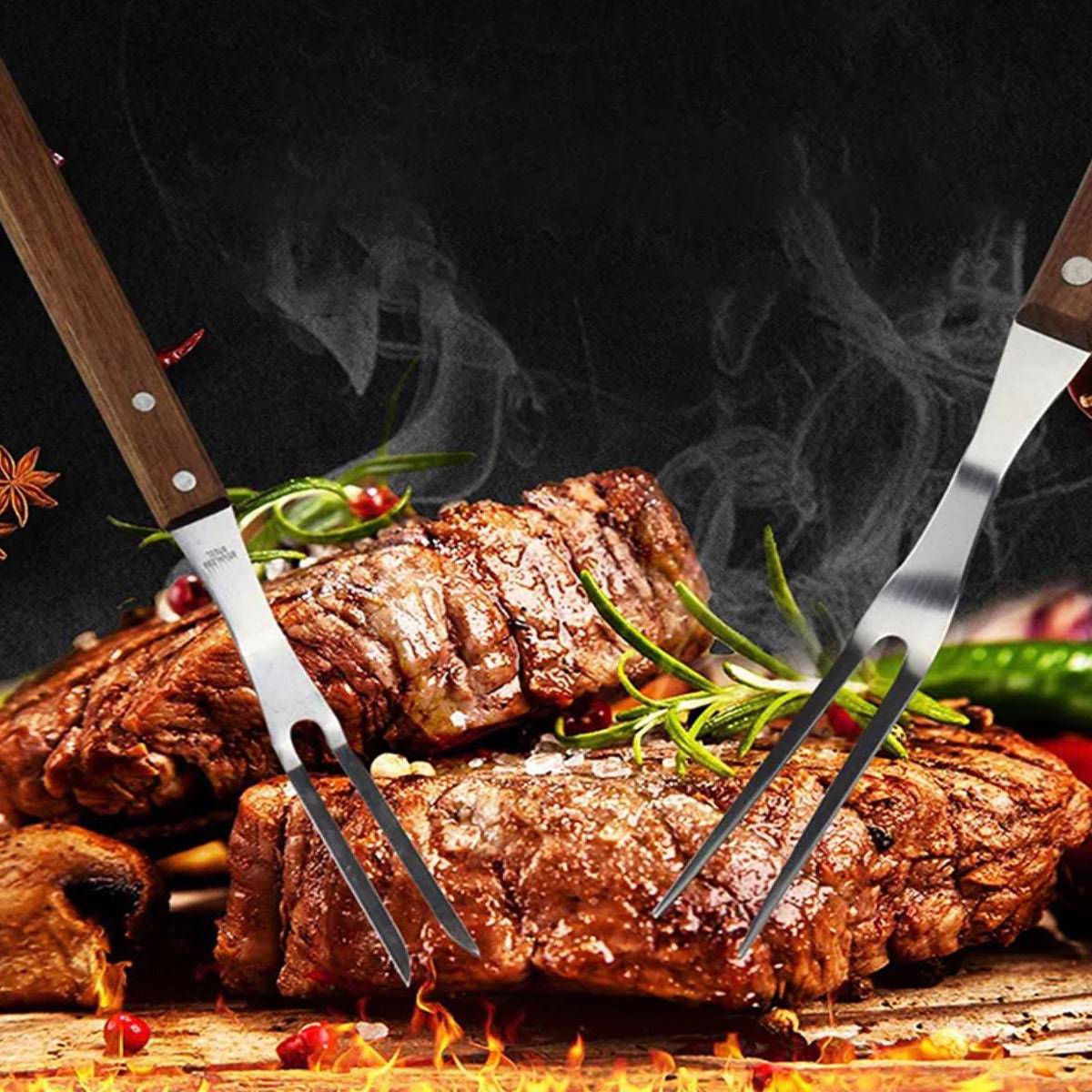 High Quality Wood Handle Barbecue Tools, s/s - Chefcoca