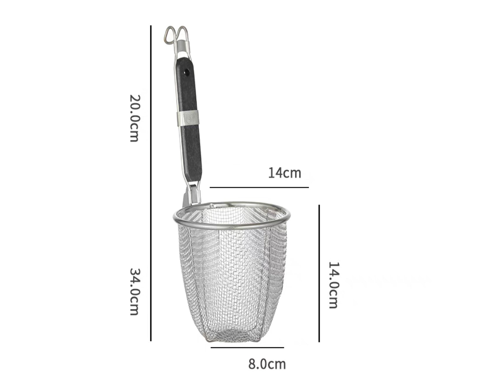 Extra Heavy Duty Stainless Steel Pasta Strainer, Black Wooden Handle (5.3"Dia x 5.5"H)