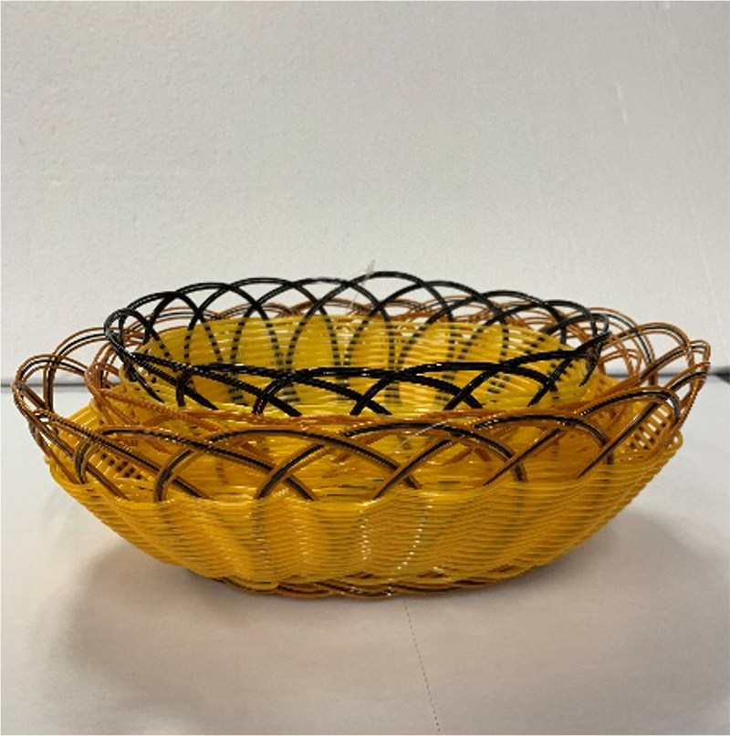 Oval Orange and Black Woven Serving Basket