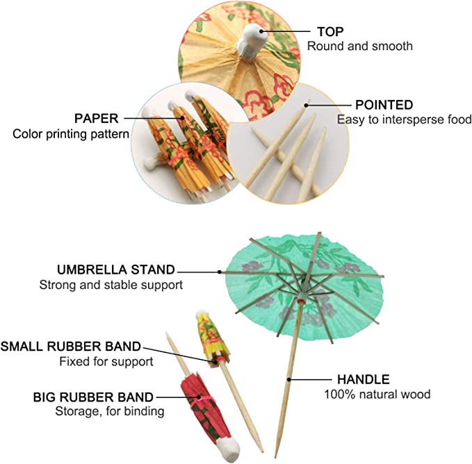 Decorative Pick with Multi Coloured Parasols (144 pieces)