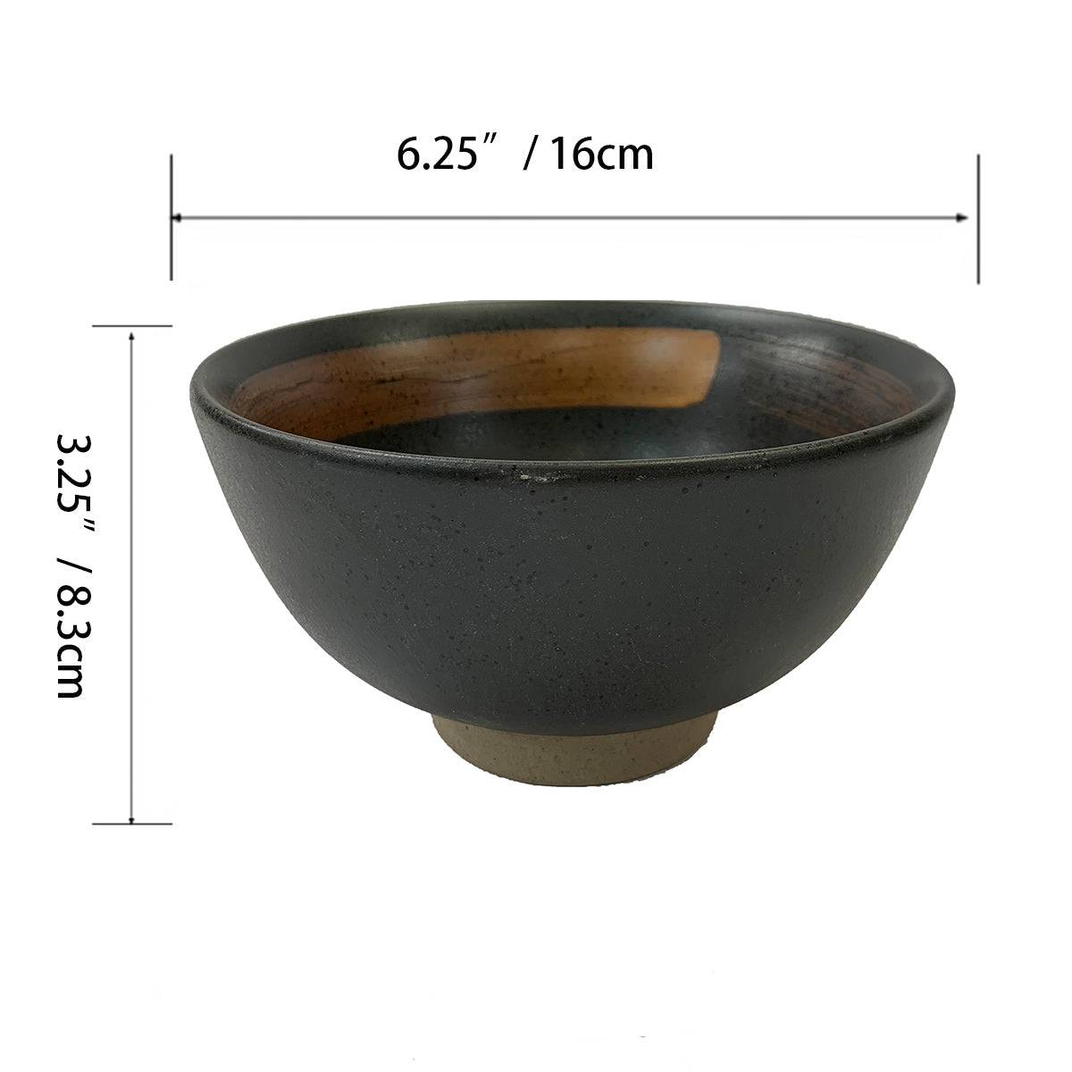 Matte Slate Speckled Noodle Bowl with Burnt Orange Ribbon (6.25" Dia x 3.25"H) - Chefcoca